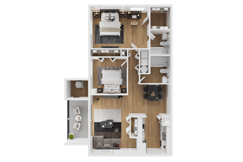 Floor plan for 2 beds, 2 baths, 900 sqft